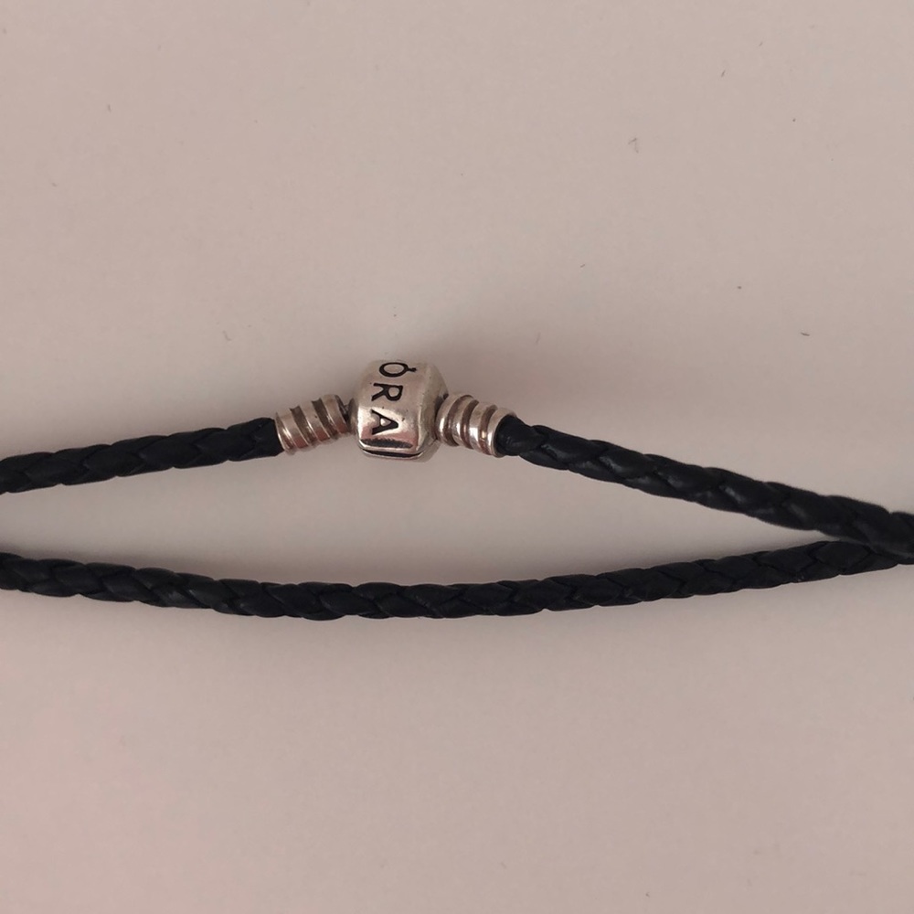 pandora 925 silver barrel charm necklace leather